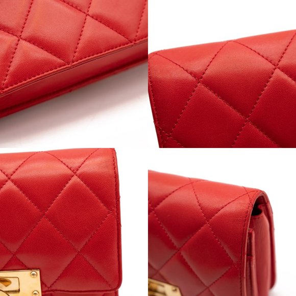 $3890 Chanel Lambskin quilted golden class wallet on chain woc red - Picture 8 of 12